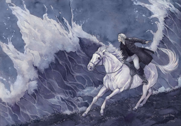 Cavaliere con cavallo bianco